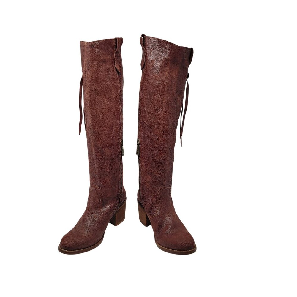 Veracruz Tala Crackle Boots Sz 37 Tall Distressed Leather‎ Oxblood Wine Riding